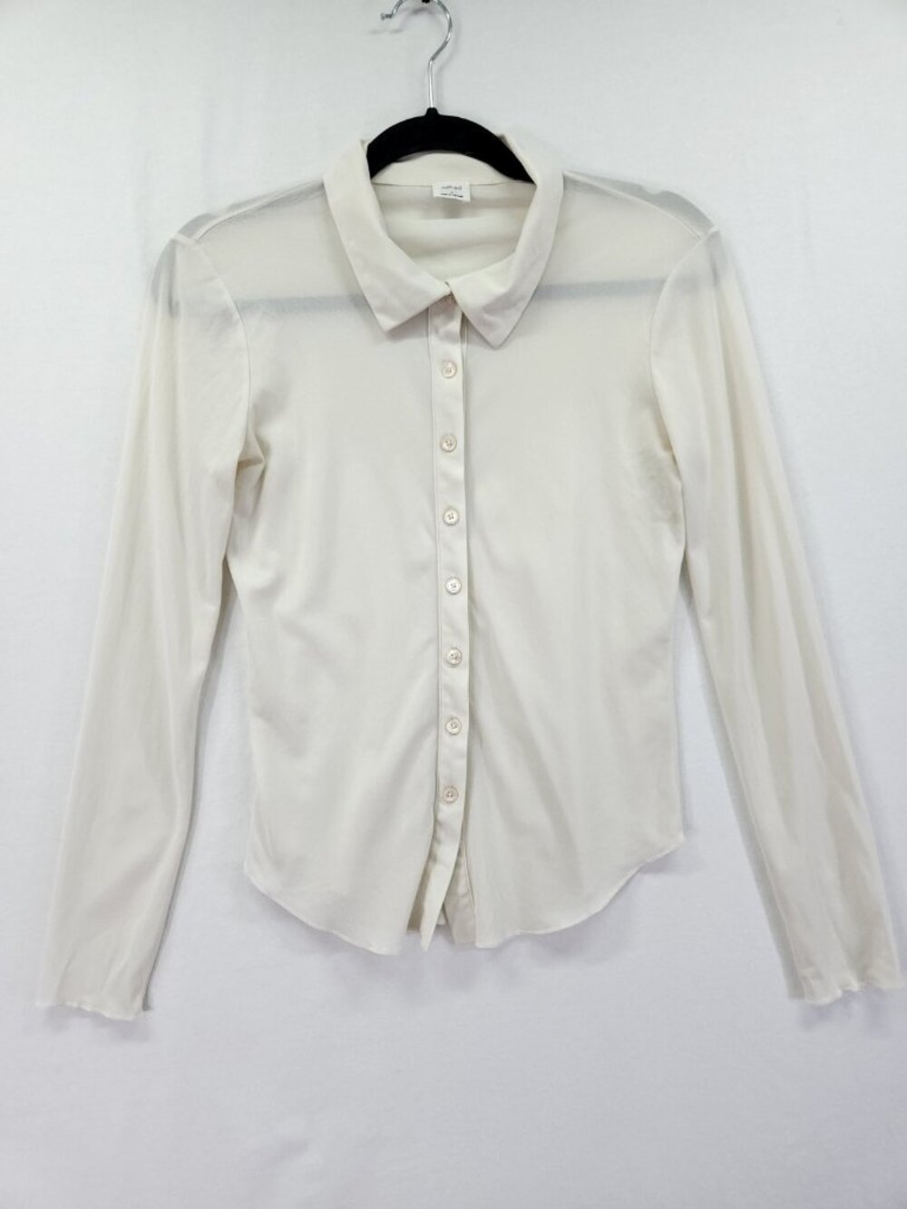 Aritzia Wilfred Ivory Cropped Button Up Sheer Mesh Shirt Size Small Indie Chic